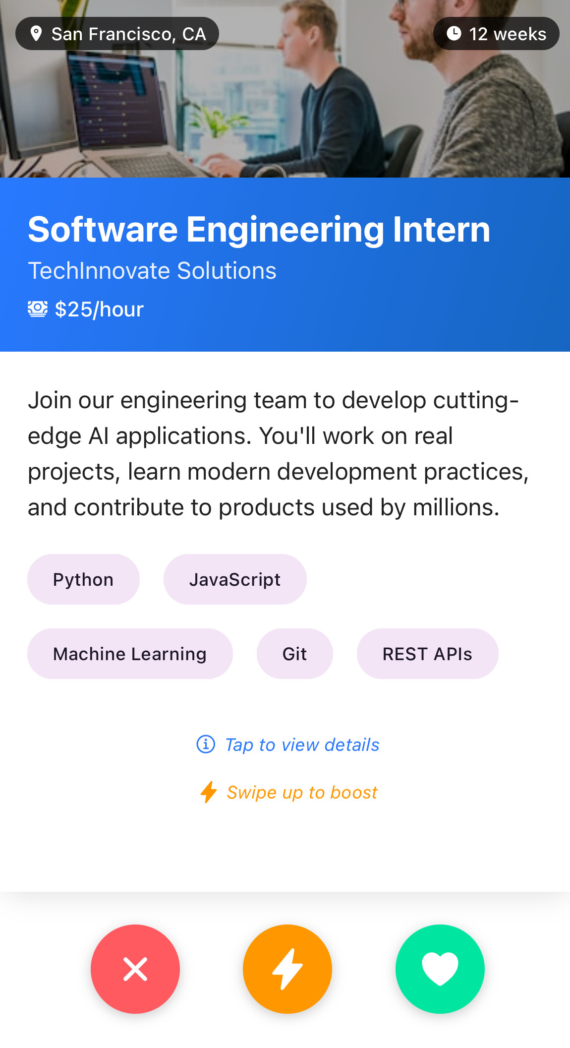 Fliptern Internship Profile Interface